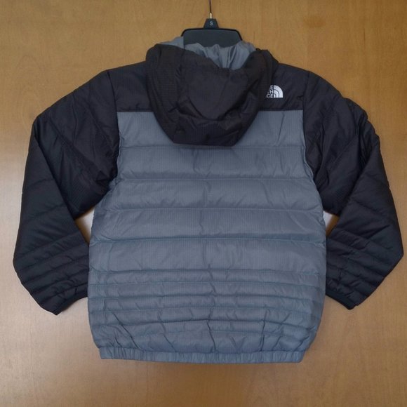 🆕 The North Face Boys Reversible Reese Hooded Down Jacket, X-Small - Mid Grey - Picture 2 of 11